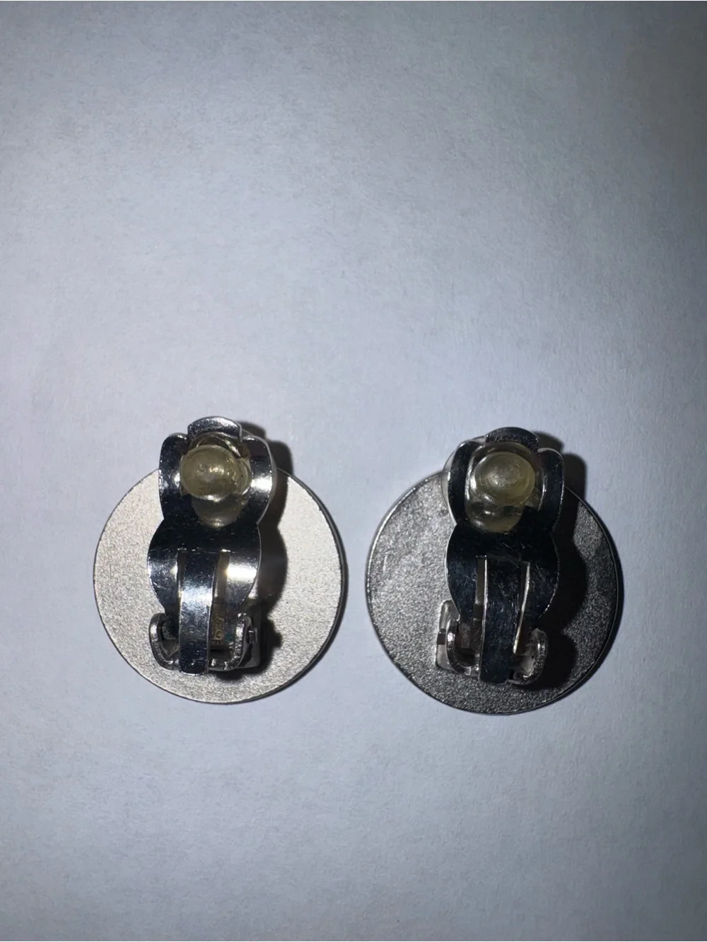 Chanel Vintage Round Print Logo Clip-On Earrings.
